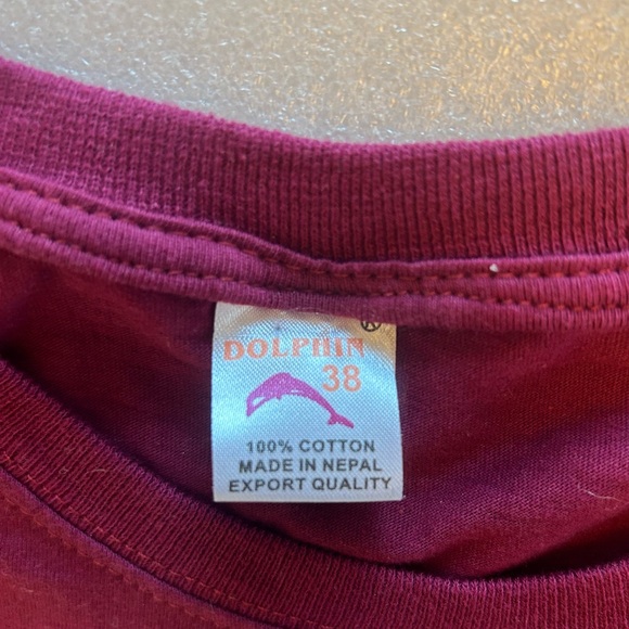 Kathmandu Nepal- Dark Red T Shirt- Dolphin 38 Brand- Made In Nepal Tee - Picture 6 of 8